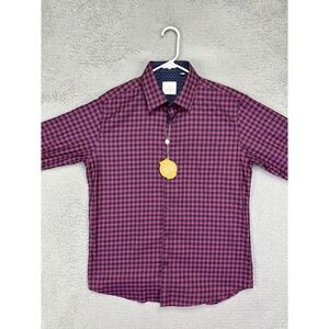 Park Avenue Shirt Mens Large‎ 42 CM Maroon Gingham Plaid Slim Fit Button Up NEW